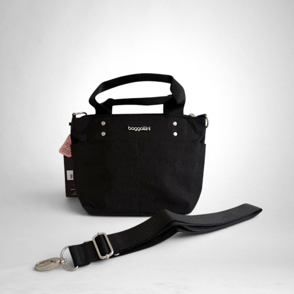 Baggillini Black Mini Carryall Tote Bag, NEW with tags! 10.75"W x 7.5"H x 4"D - Picture 2 of 10
